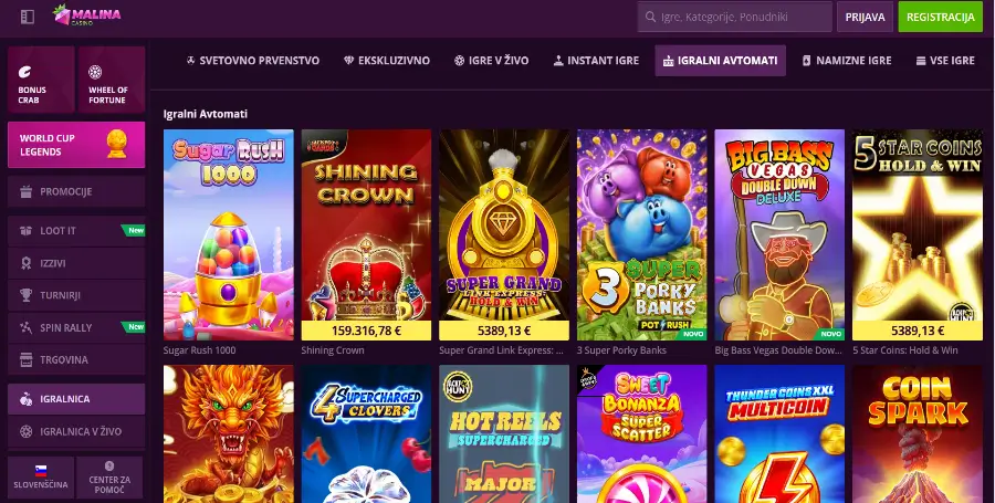 Prikaz Igralnih Avtomatov v Malina Casino