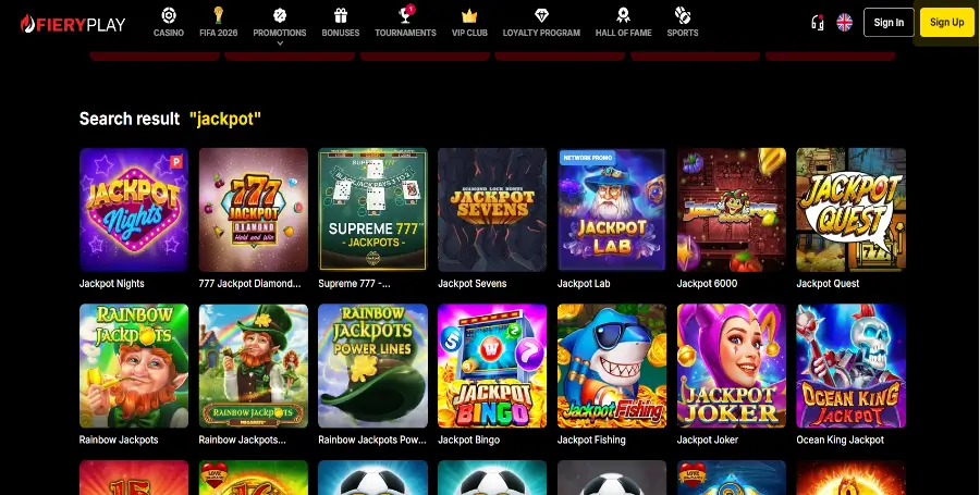 Prikaz Jackpot Iger v FieryPlay Casino