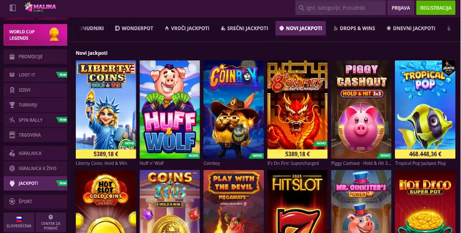 Prikaz Jackpot Iger v Malina Casino