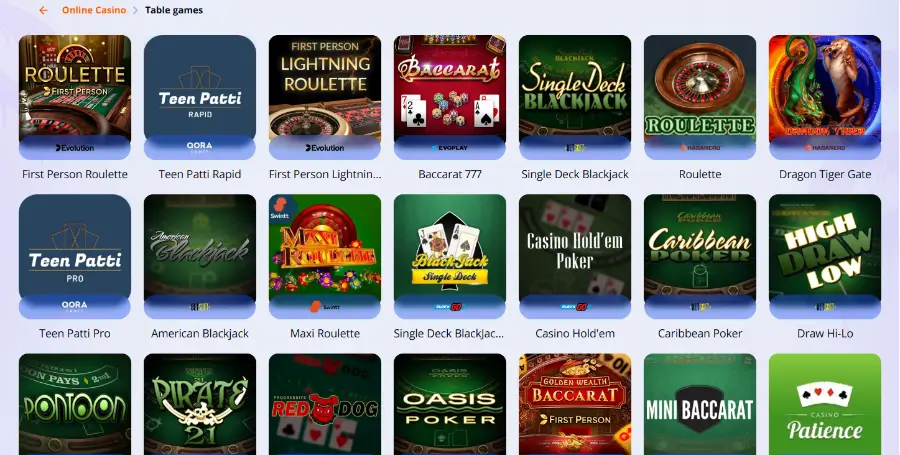 Prikaz Namiznih Iger v V Vegas Casino