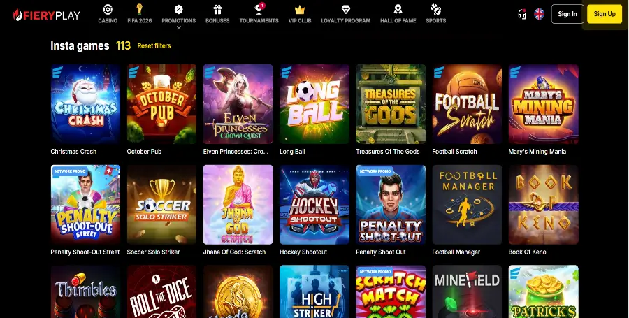 Prikaz Posebnih Iger v FieryPlay Casino