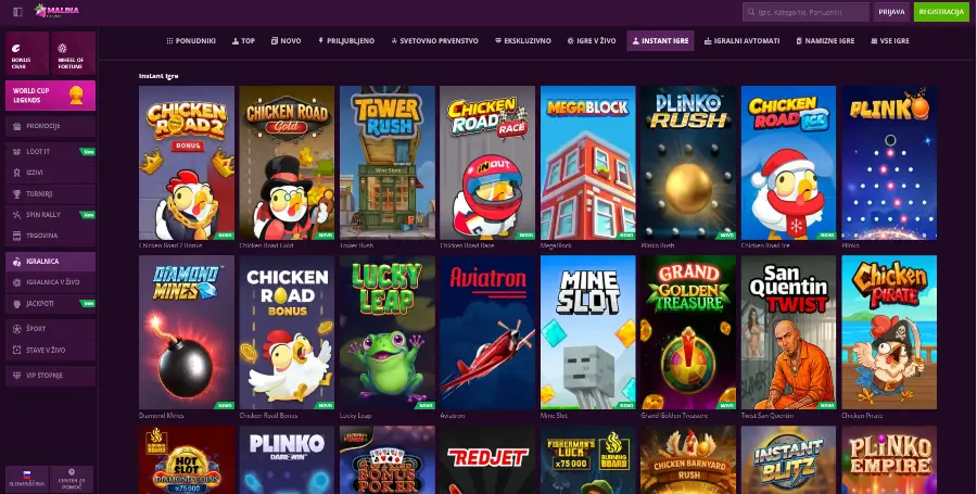 Prikaz Posebnih Iger v Malina Casino