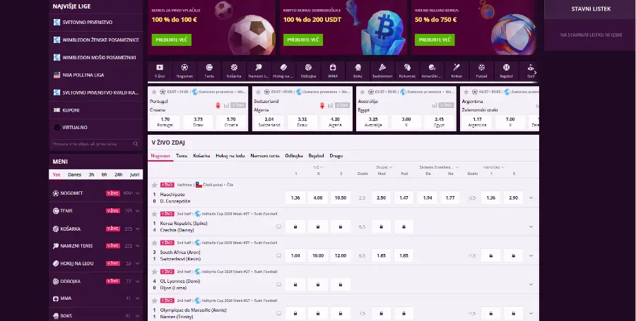 Prikaz Športne Stavnice v Malina Casino