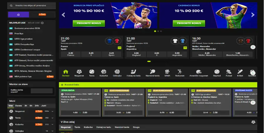Prikaz Športne Stavnice v RTbet Casino