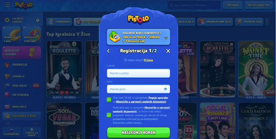registracija v pistolo casino