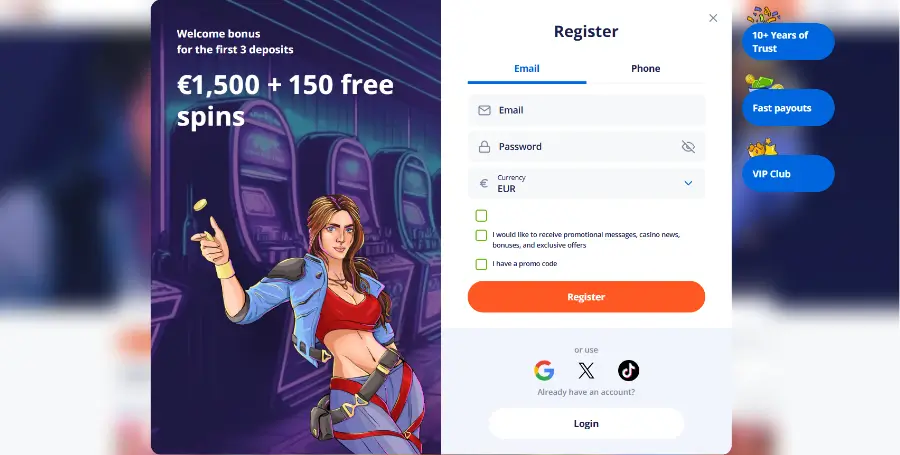 Registracija v V Vegas Casino