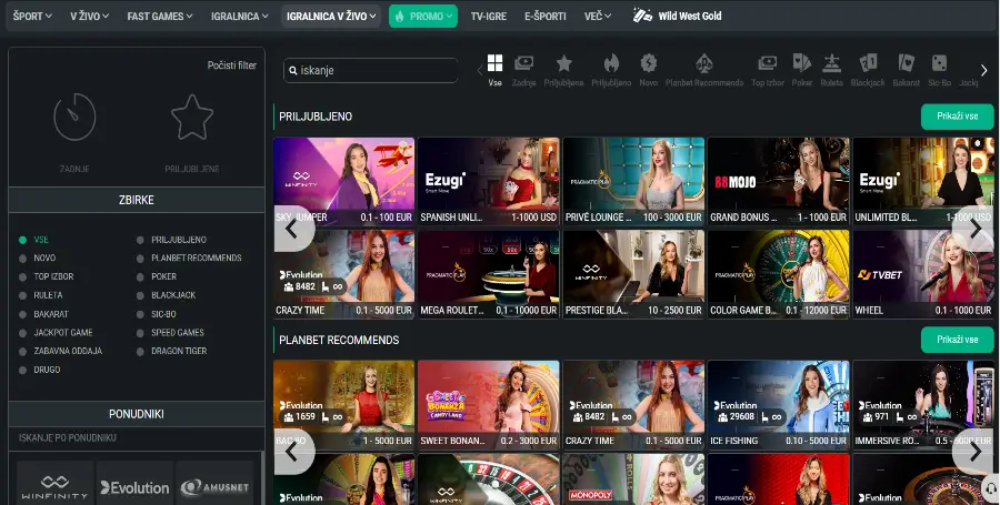 Prikaz Iger v Živo v Planbet Casino