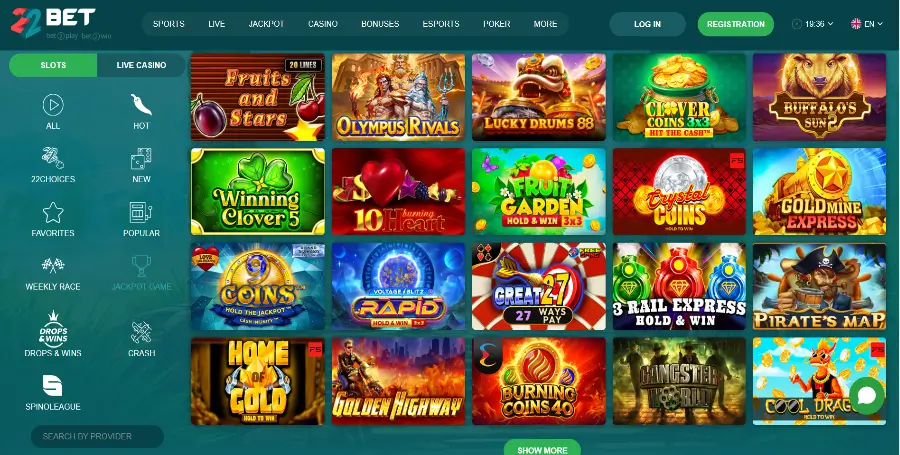 Prikaz Jackpot Iger v 22Bet Casino