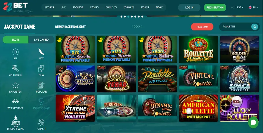 Prikaz Namiznih Iger v 22Bet Casino