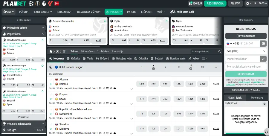 Prikaz Športne Stavnice v Planbet Casino