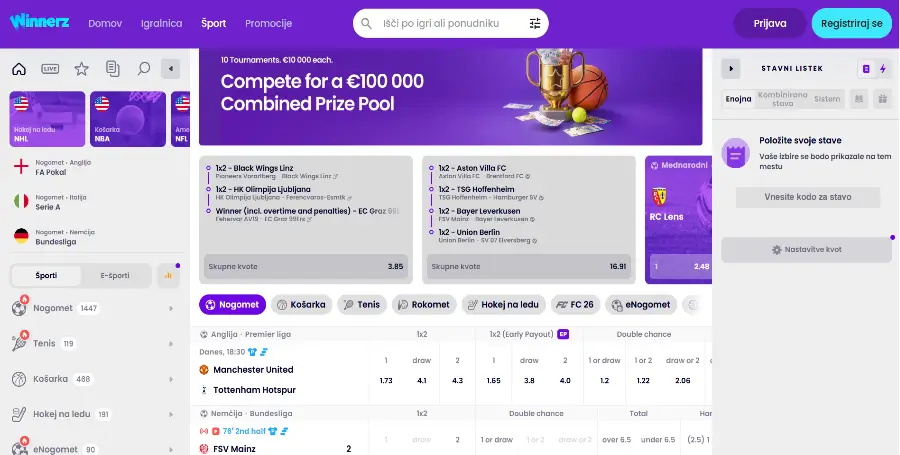 Prikaz Športne Stavnice v Winnerz Casino
