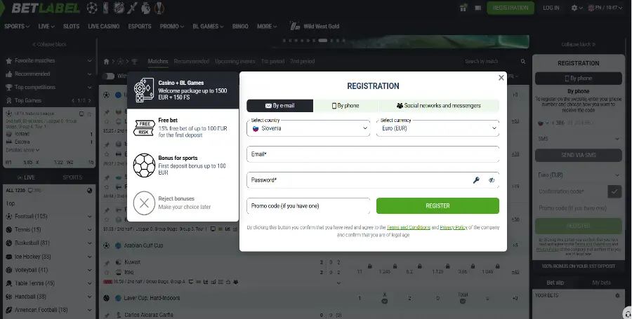 Registracija v Betlabel Casino