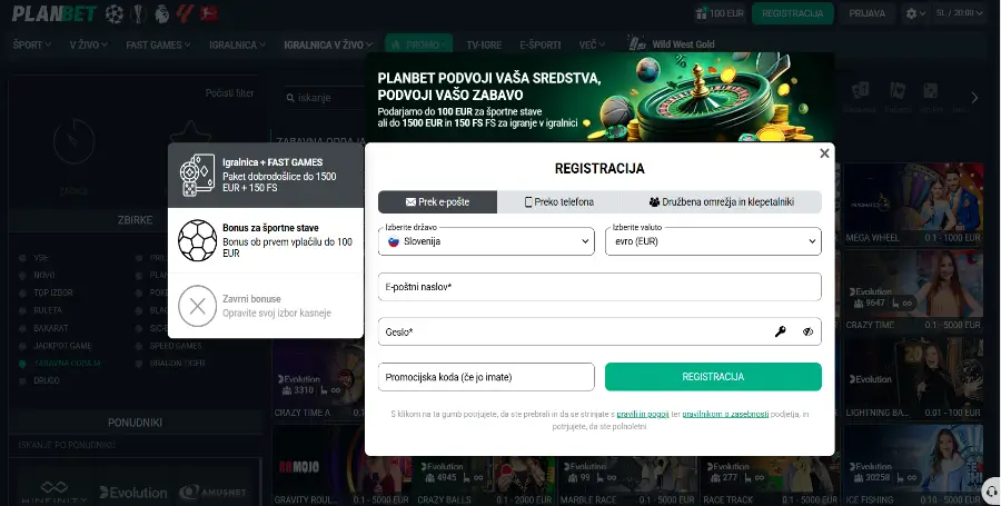 Registracija v Planbet Casino