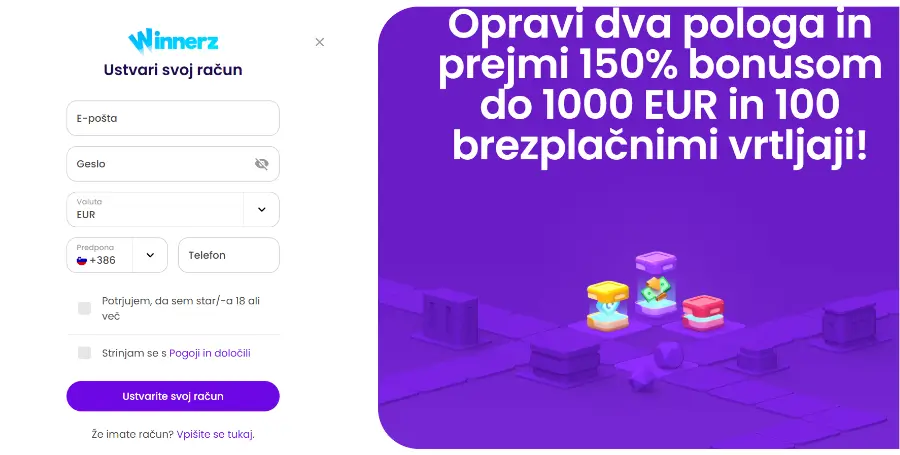 Registracija v Winnerz Casino