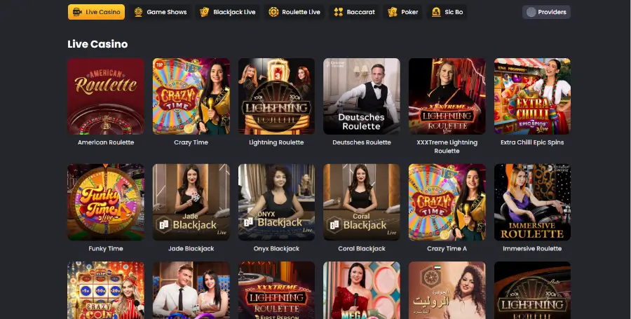 Prikaz Iger v Živo v Spinline Casino