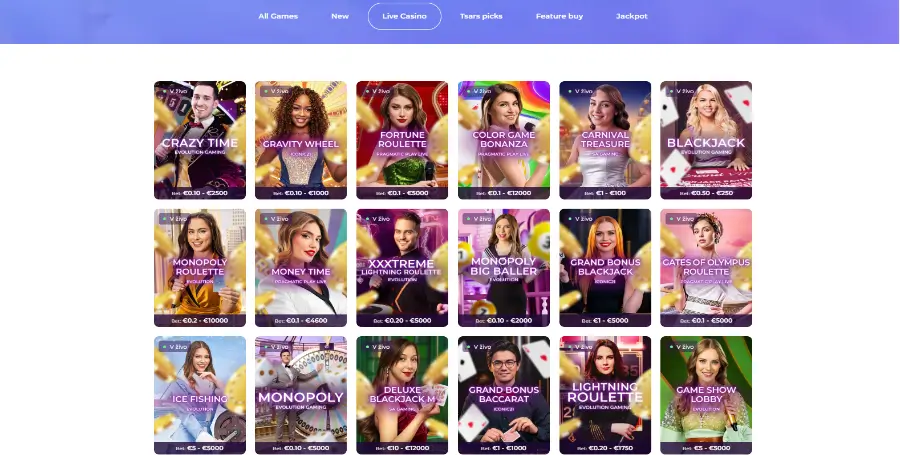 Prikaz Iger v Živo v Tsars Casino