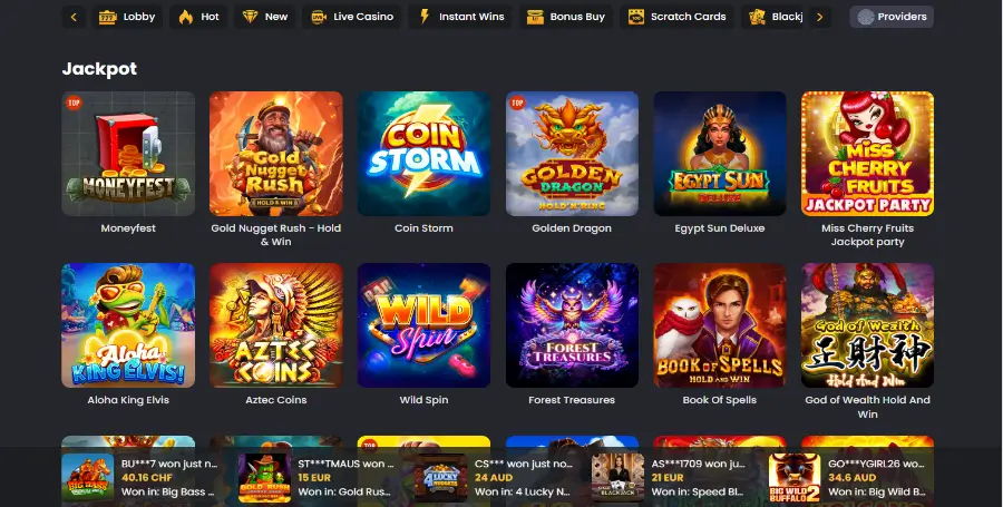 Prikaz Jackpot Iger v Spinline Casino