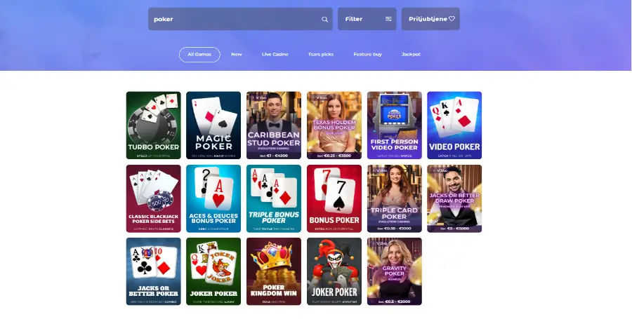 Prikaz Namiznih Iger v Tsars Casino