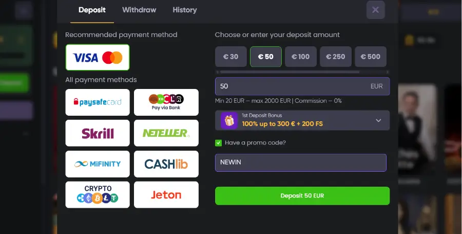 Prikaz Plačilnih Metod v Spinline Casino